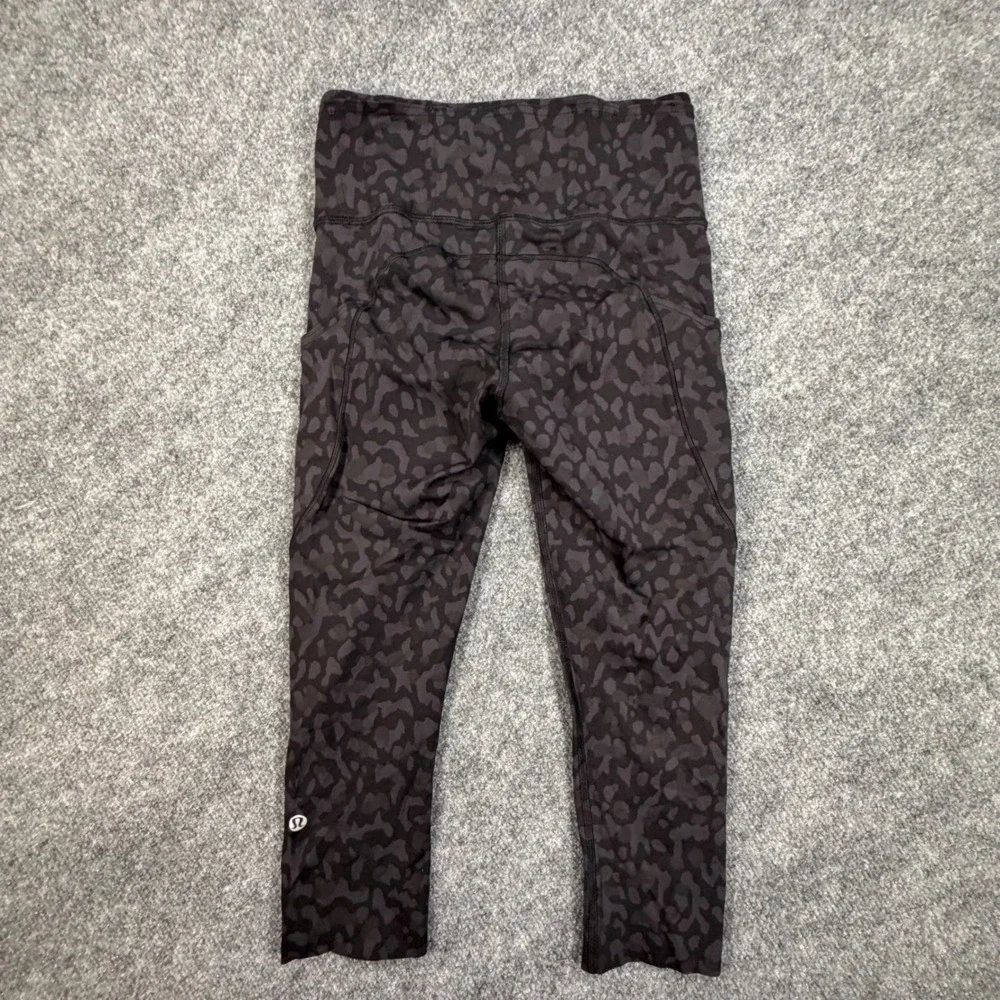 Lululemon Fast and Free HR Crop 19 Nulux Camo Leggings Grey Black Womens 4